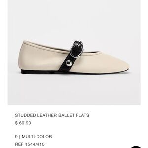 Zara STUDDED LEATHER BALLET FLATS